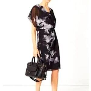 Jacques Vert Dress 10 NWT Black and White Floral Knee Length